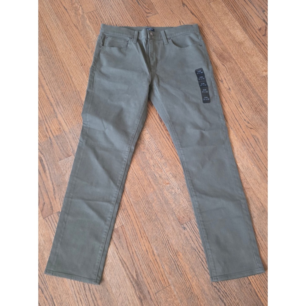 J.Crew Flex Slim Garment Dye Pants 31x30 Olive Green BK2288 NEW